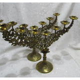 Antiguo Par Candelabros Bronce 7 Velas Flores 38cm Alto