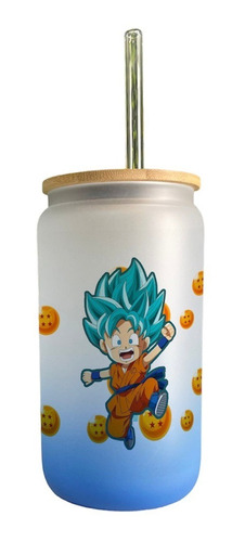 Vaso Vidrio Con Tapa De Bambú Goku Chibi Dragon Ball