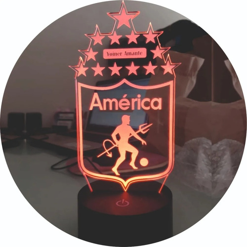 Escudo América De Cali Lampara Led Acrílico Holograma