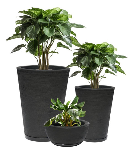 Kit 3 Vasos Decorativos Para Plantas Cone E Bacia N1 N2 N3