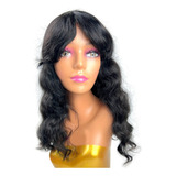 Peruca Lace Wig Cabelo Humano Cachos Ondulados Com Franja