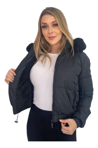 Jaqueta Feminina Puffer Bobojaco Capuz Forrada Impermeável