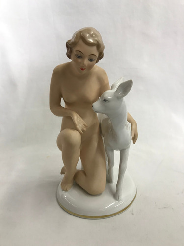 Porcelana Bavaria Niña Con Venado