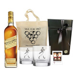 Kit Whisky Johnnie Walker Gold + 2 Vasos Grabados Box Regalo