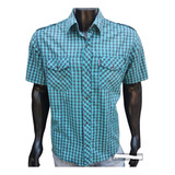 Camisa Rever Pass M/c A Cuadros Verde Y Azul Talle L 