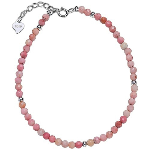 Pulseira Feminina Contas Bolinha Prata 925 Pedra Rodonita