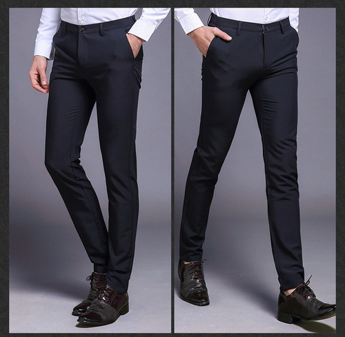 Pantalones De Vestir Hombre Formal Slim Color Sólido