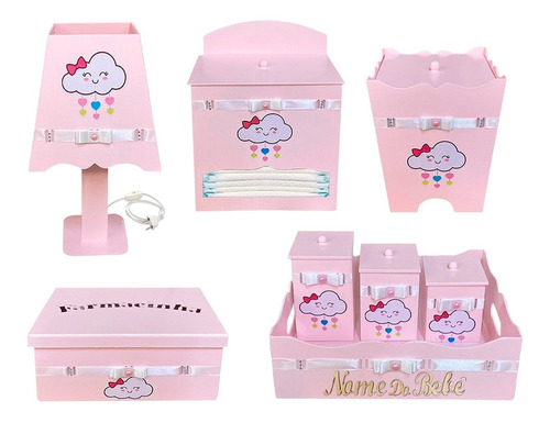 Kit Bebe Nuvem Chuva Amor 08 Peças Mdf Personalizado Nome Bb