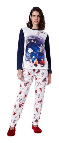 Pijama Fechado Feminino Manga Longa Flanelado Inverno Urso