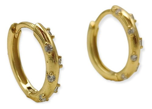 Aros Argollas Huggies 10mm Zirconias Plata 925 Chapada Oro