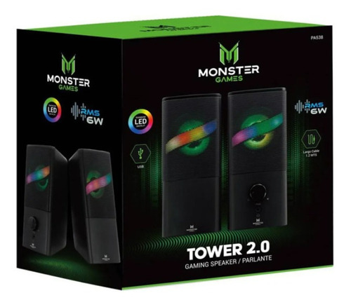 Parlantes Gamer Monster Tower 2.0 Rgb Negro