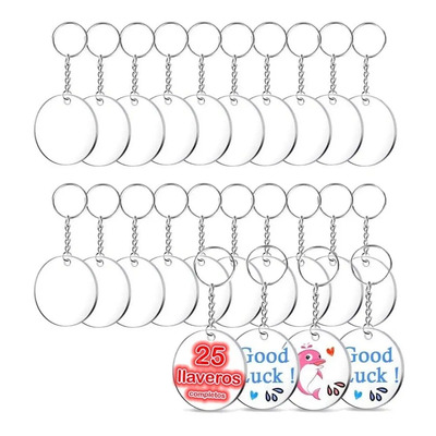 Llaveros Circular De Acrílico Transparente 3mm 25pz.