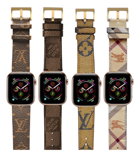 Correa De Piel Reloj Apple Watch Lujo Diseñador Gg Lv Regalo