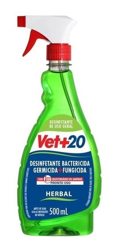 Desinfetante Pronto Para Uso Em Spray Vet+20 Herbal 500ml