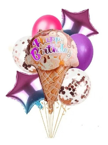 Kit D 7 Globos Metalico Malteada,helados Feliz Cumple Años