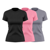 Kit 3 Camisetas Feminina Manga Curta Dry Proteção Uv