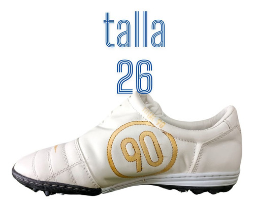 Tenis Suela Turf Mod. T90 En Piel Blanco Talla 26