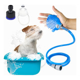 Guante De Baño Para Perro Con Manguera Ducha Limpieza Masaje Color Azul