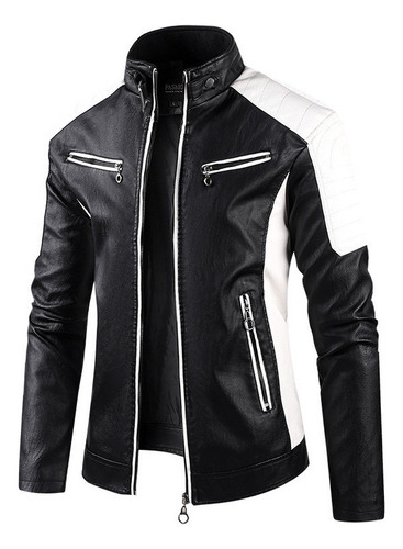 Chaqueta De Cuero De Moto Casual De Invierno Para Hombre