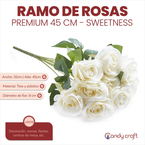 Ramo De 9 Rosas Premium 45cm - Sweetness Artificial Deco