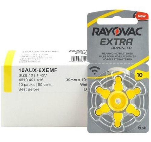 60 X Rayovac Extra Para Audífono Blister 6u. Tamaño 10