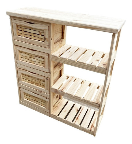 Organizador Con 4 Cajones Madera Trenzados + Estante Arrime