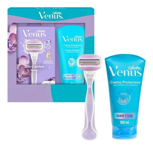 Kit Para Rasurar Venus Skin Confort Rastrillo+crema Protecto