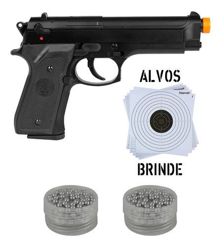 Pistola Arsotif Kwc M92 6mm Mola + 2 Esferas Alumínio + Alvo