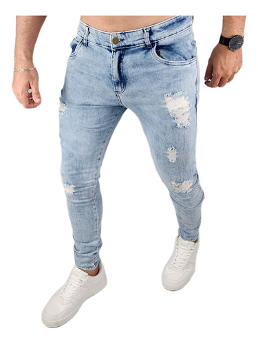 Calça Masculina Jeans Rasgada Lycra Premium Destroyed Slim