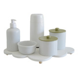 Kit Higiene Térmica Bebê Porcelana Bandeja Nuvem Branca 6pç