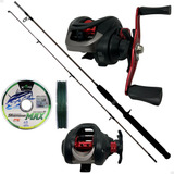 Kit Pesca Vara Carbono Com Carretilha E Linha Multifilamento