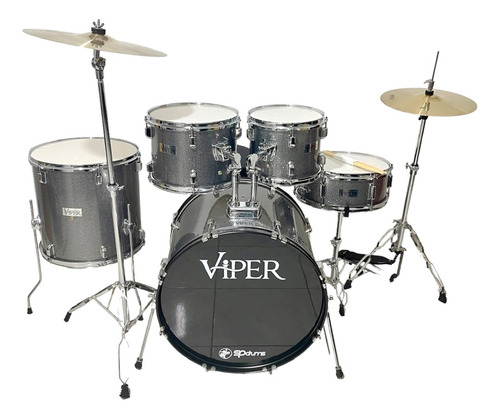 Bateria Acústica Completa X-pro Viper Com Banco Kit Pratos