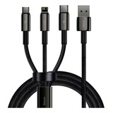 Cable 3 En 1 Baseus Metal Para iPhone Tipo C Microusb 3.5a  Negro