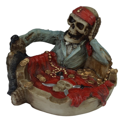 Cinzeiro Pirata Tesouro Caveira Skull Decorativo Resina