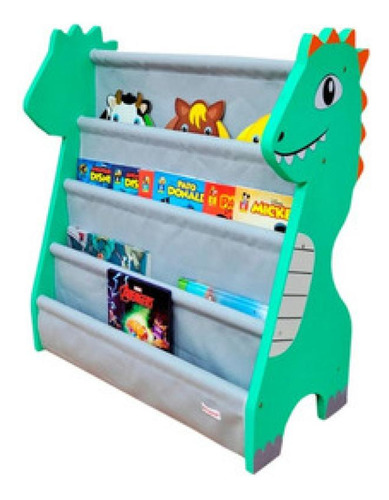 Kit Organizadores, Caixote + Rack Para Livros Infantil Dino