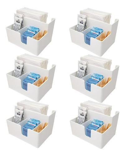 Kit 6 Porta Sachês Guardanapos Açúcar Organizadores Bancada Cor Branco