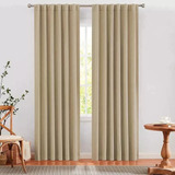 Cortinas Blackout Textil Bloquea 100% 2 Paños Color Beige