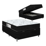 Cama Box Baú Viúva + Colchão D33 One Face - Suede Preto