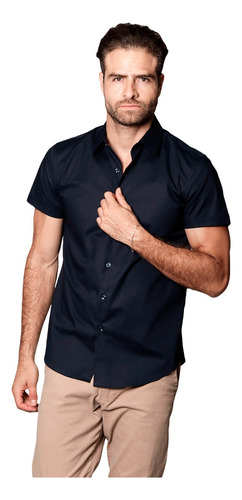 Camisas Manga Corta Hombre Lisa Moda Playa Casual 