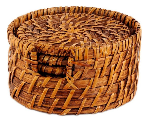 Conjunto De 6 Descansos Para Copos Em Rattan Kenya Cor Marrom