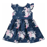 Vestido Importado Unicornio Azúl Para Niñas