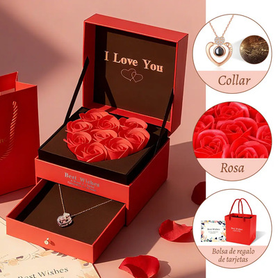 Vanance® Joyeria De Collar De Corazón Con 9 Flores Rosa Eterna Y Te Amo En 100 Idiomas Collar Regalo De Rosas Para Mujer Y Madre Regalos San Valentin Dia De La Madre Navidad Aniversario Románticos | MercadoLibre