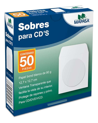 Sobre Para Cd Mapasa Ha0126 Blanco 12.7x12.7cm Con 50 Piezas