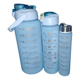 Trio Vaso Botella Motivacional Termo Gym Azul Duo