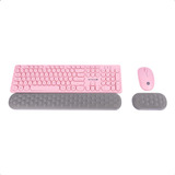 Kit Combo Rosa Teclado Inalámbrico Con Descansa Muñecas 