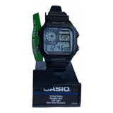 Reloj Casio Hora Mundial Ae1200 Negro 5 Alarmas Luz Naranja