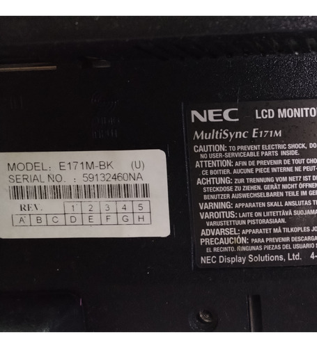 Monitor Nec Multisync E171m Lcd 17  Negro 100v/240v Detalle