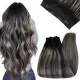 Extensiones Cabello Natural 80gr 16in 10pz Negro A Plata