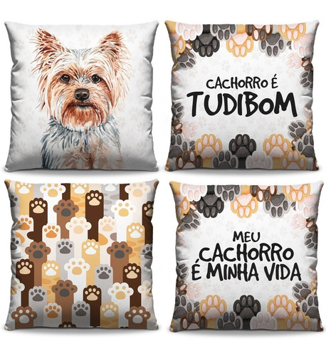 Kit Com 4 Capas P/ Almofadas Decorativas Pet Yorkshire