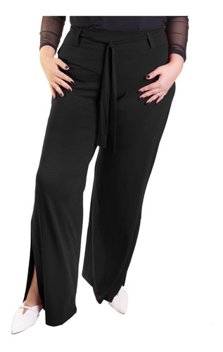 Roupa Feminina Calça Pantalona Fenda Lateral Cinto Plus Size